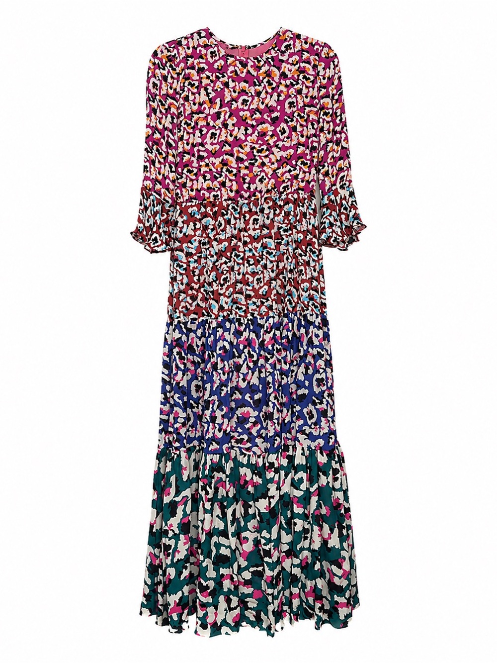 MARY KATRANTZOU “Kew” Multicolor Tiered Leopard-Print Maxi Dress Size 4